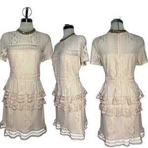 Dex Cream Lace Midi Dress